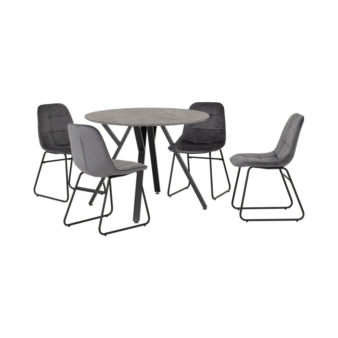 Athens Round Dining Set with Lukas Chairs (Concrete Effect/Black/Grey Velvet)