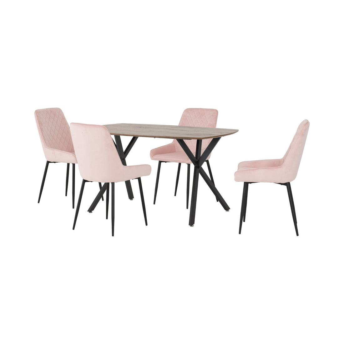 Athens Rectangular Dining Set with Avery Chairs (Medium Oak Effect/Black/Baby Pink Velvet)