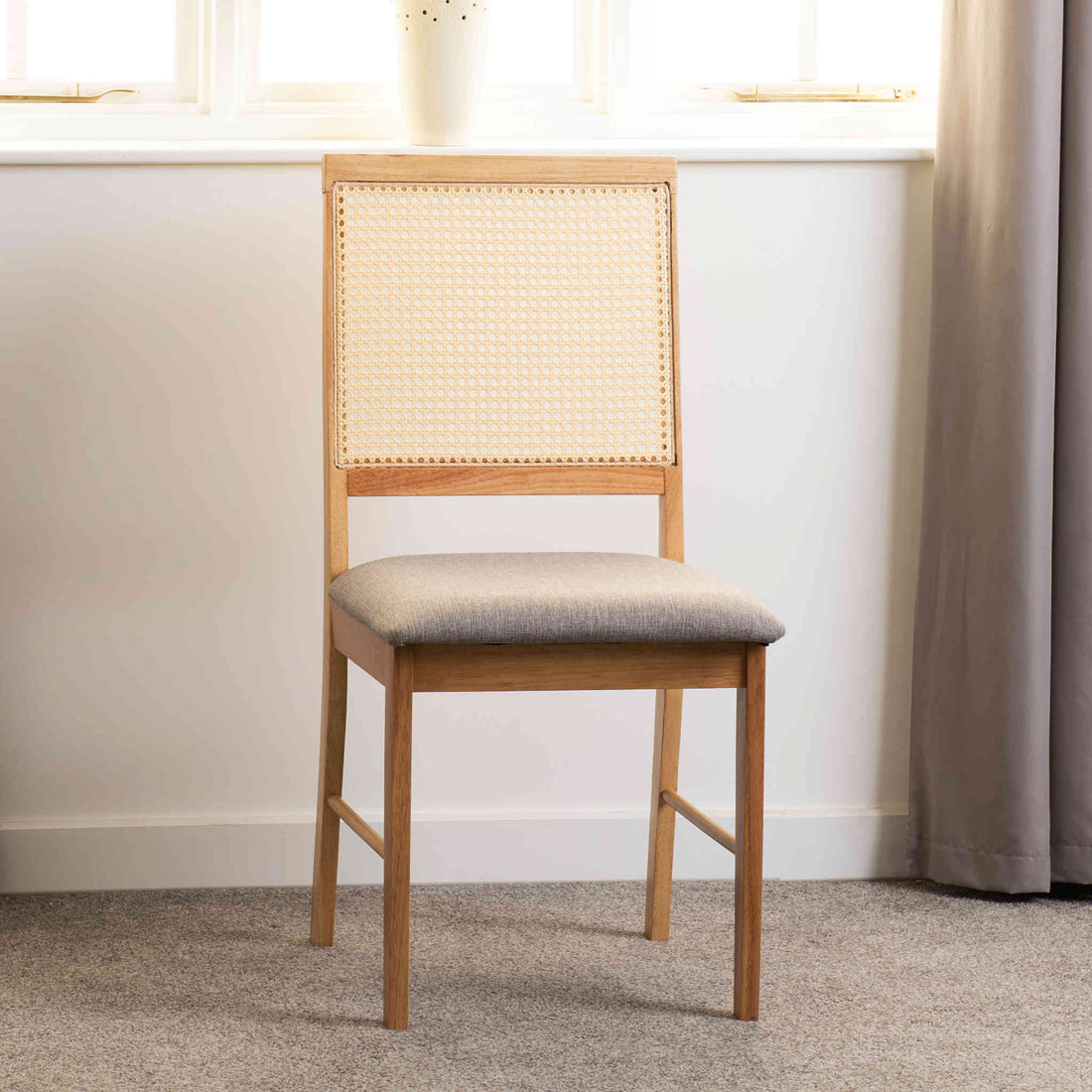 Ellis Chair (Oak Effect/Grey Fabric) | Set of 2