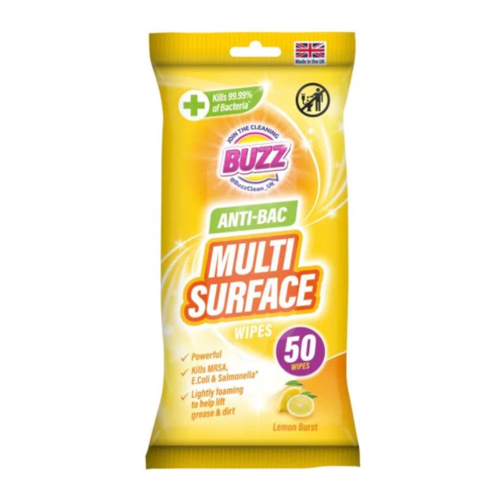 Buzz Multi Anti-Bacterial Wipes | Lemon Burst | 50 Pack