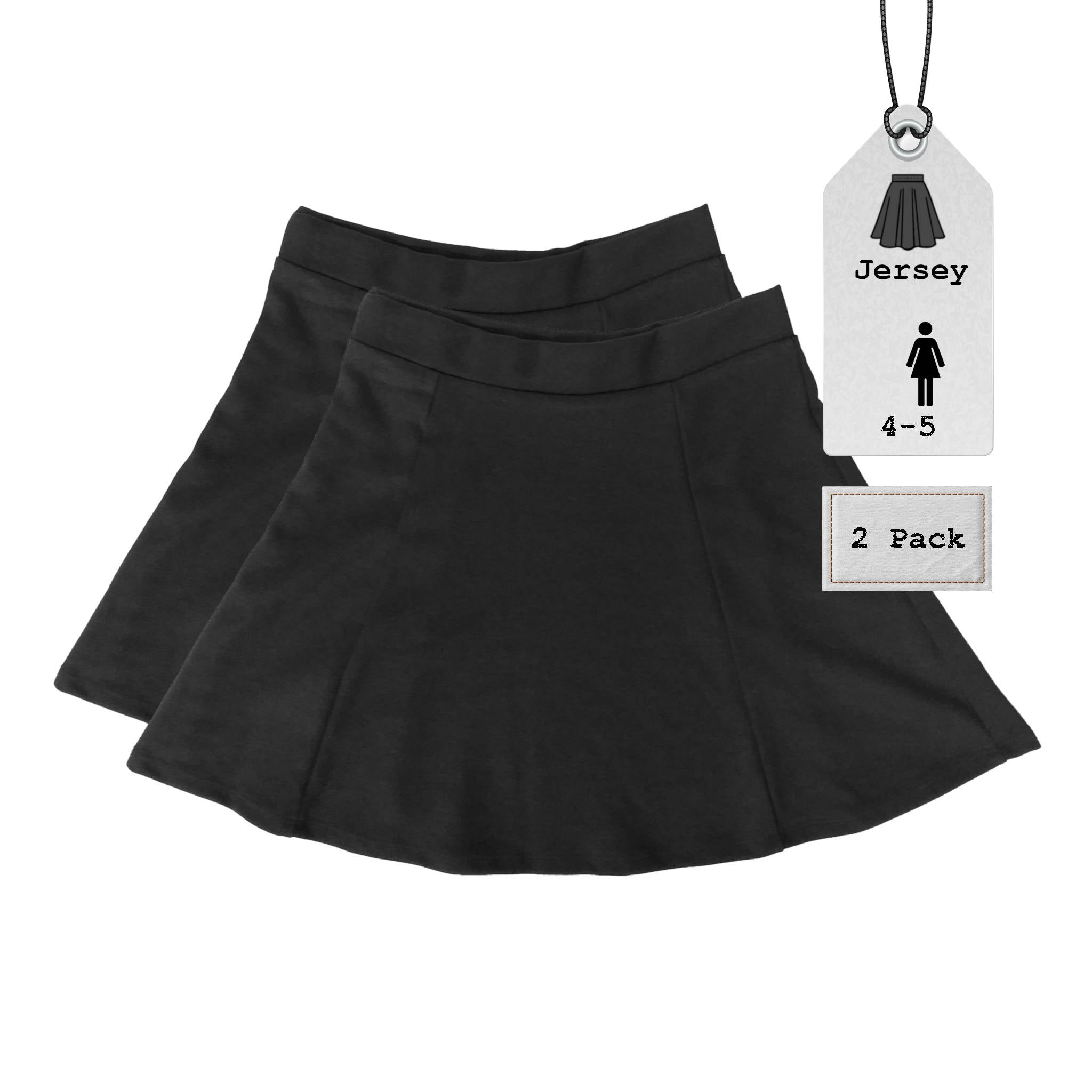 Girls Jersey Skirt | Black | 4-5 Years | 2 Pack