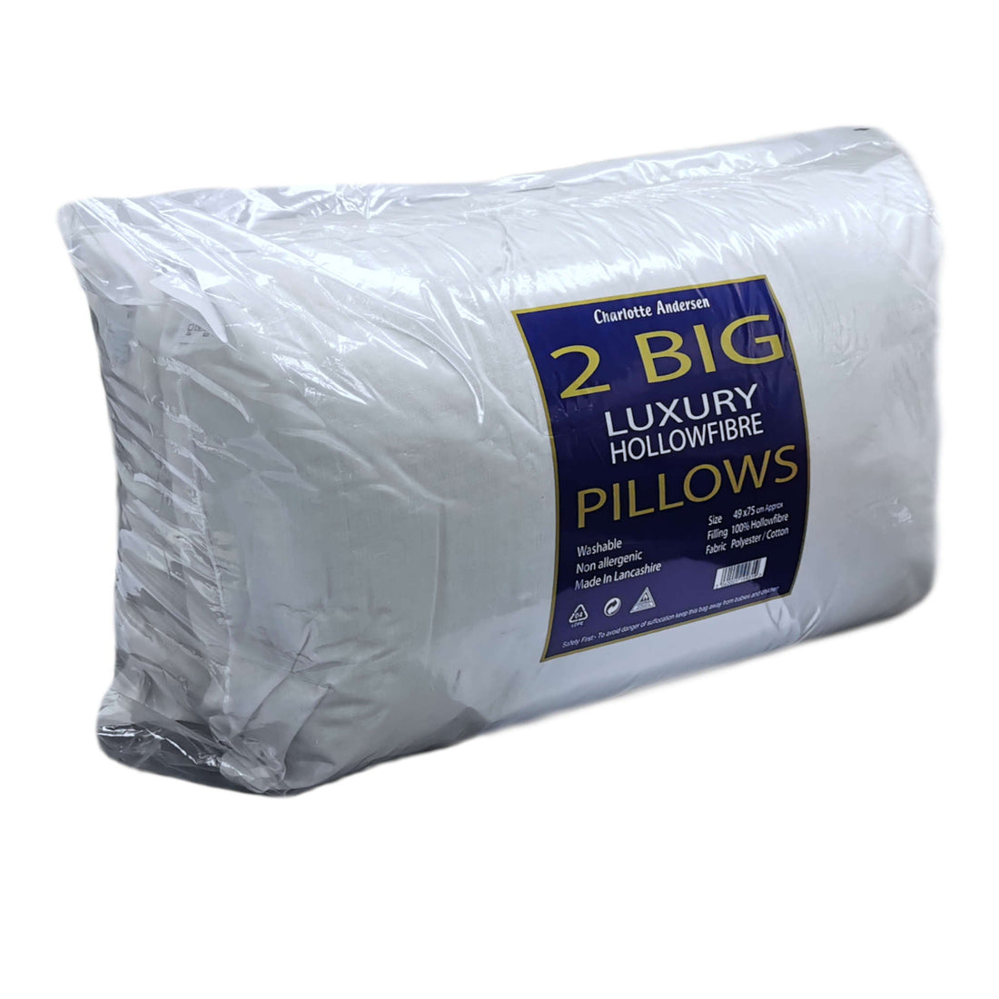 Big Luxury Hollowfibre Pillows | 2 Pack | 75 x 49cm