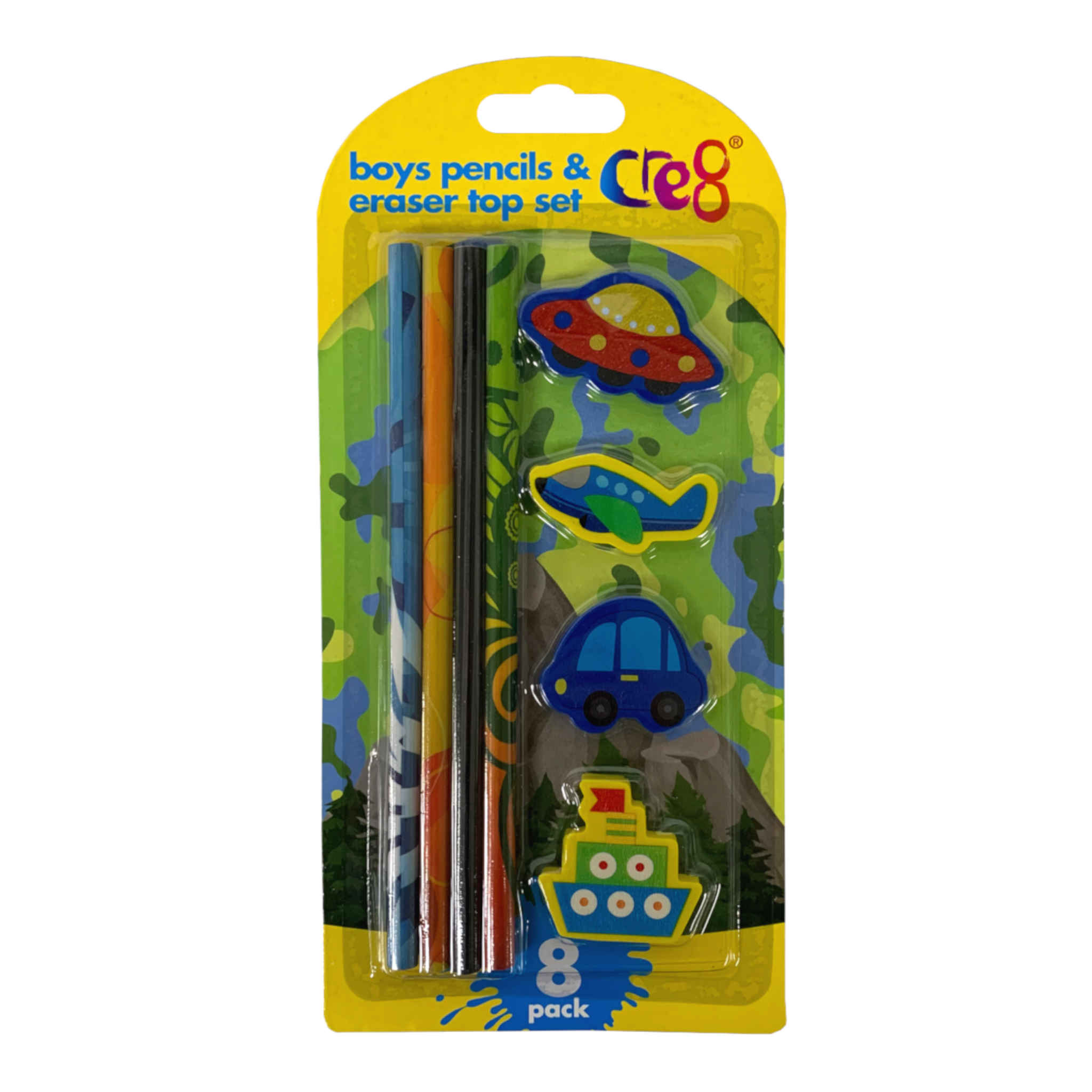Boys Pencil & Eraser Top Set | 8 Pack