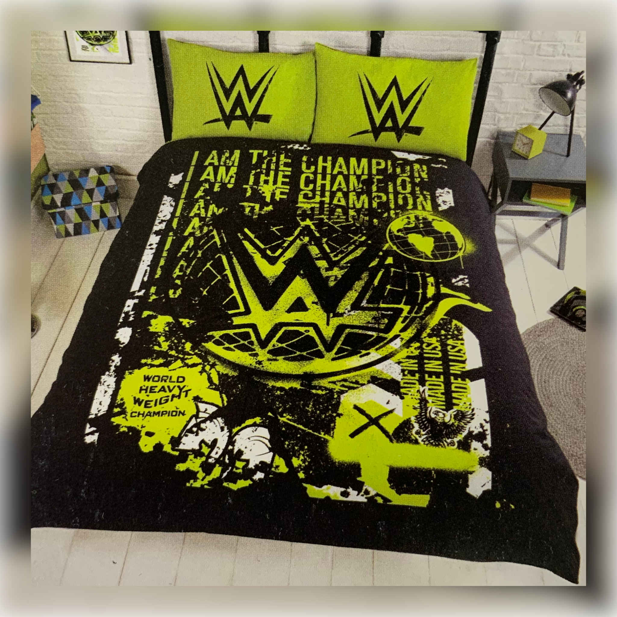 WWE Graffiti Stencil Bed Duvet Cover Set | Reversible | Double