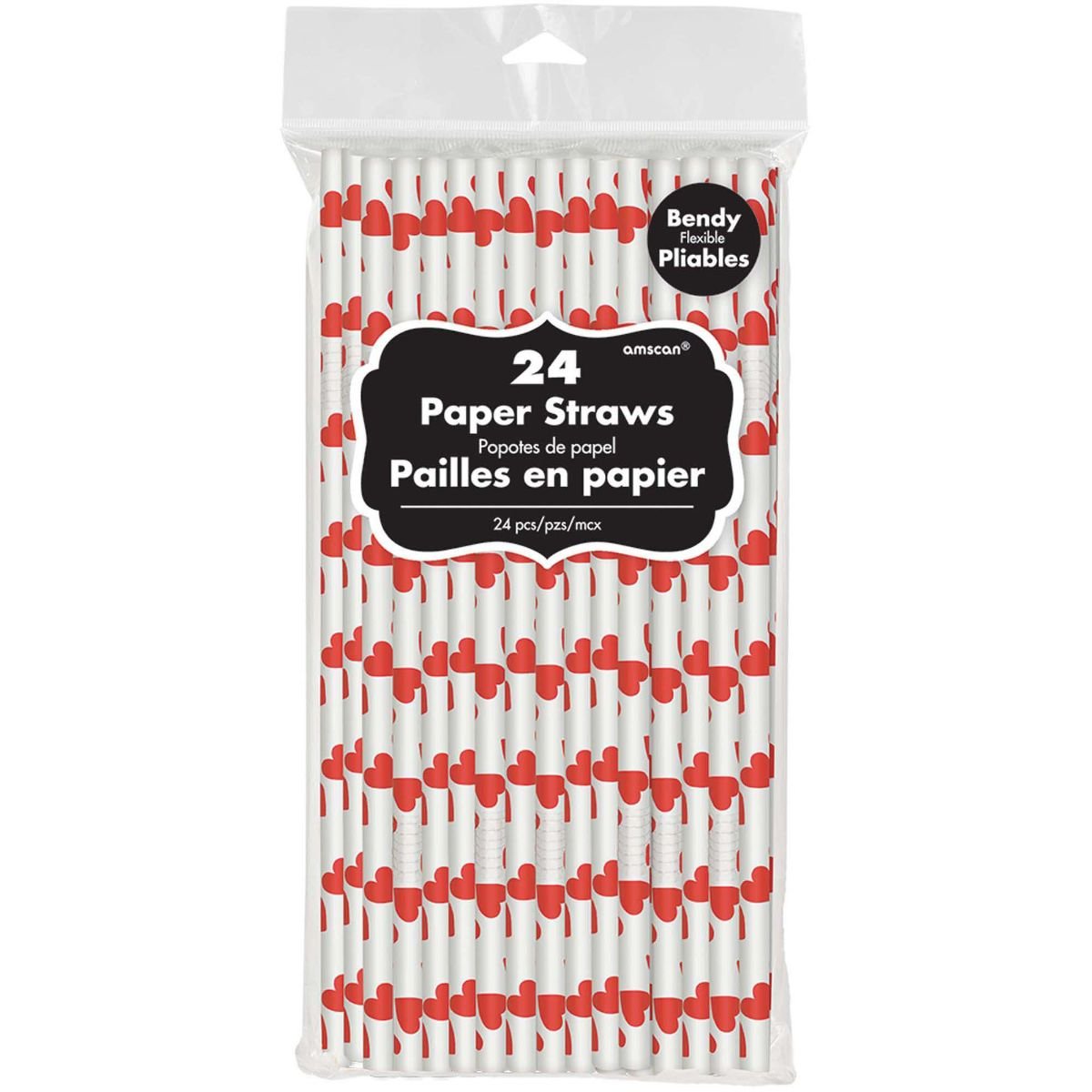 24 Paper Straws Heart Valentine's Day