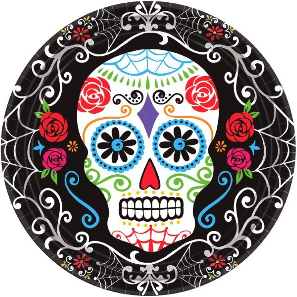 Day of The Dead Round Paper Plates 18 Pack