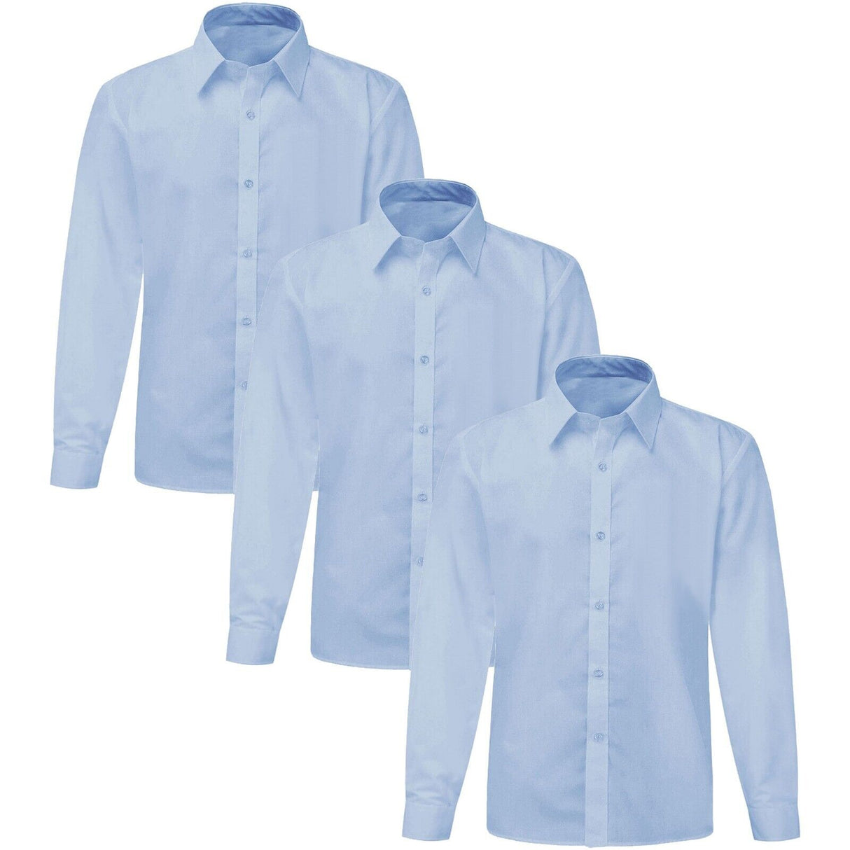 Boys Long Sleeve School Shirt Boned Collar Pack of 3 Blue