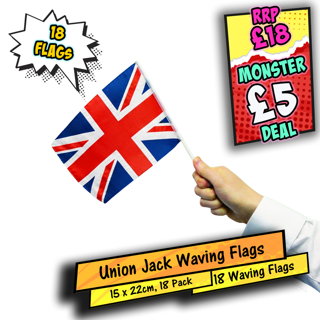 Union Jack Waving Flags 15x22cm 18 Pack