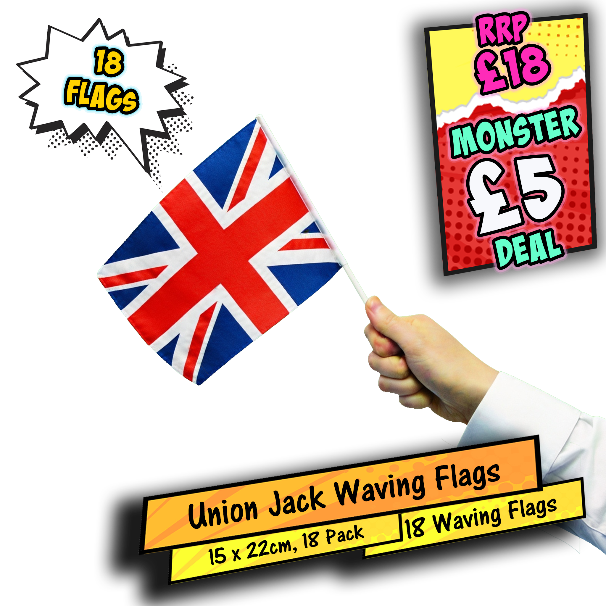 Union Jack Waving Flags 15x22cm 18 Pack