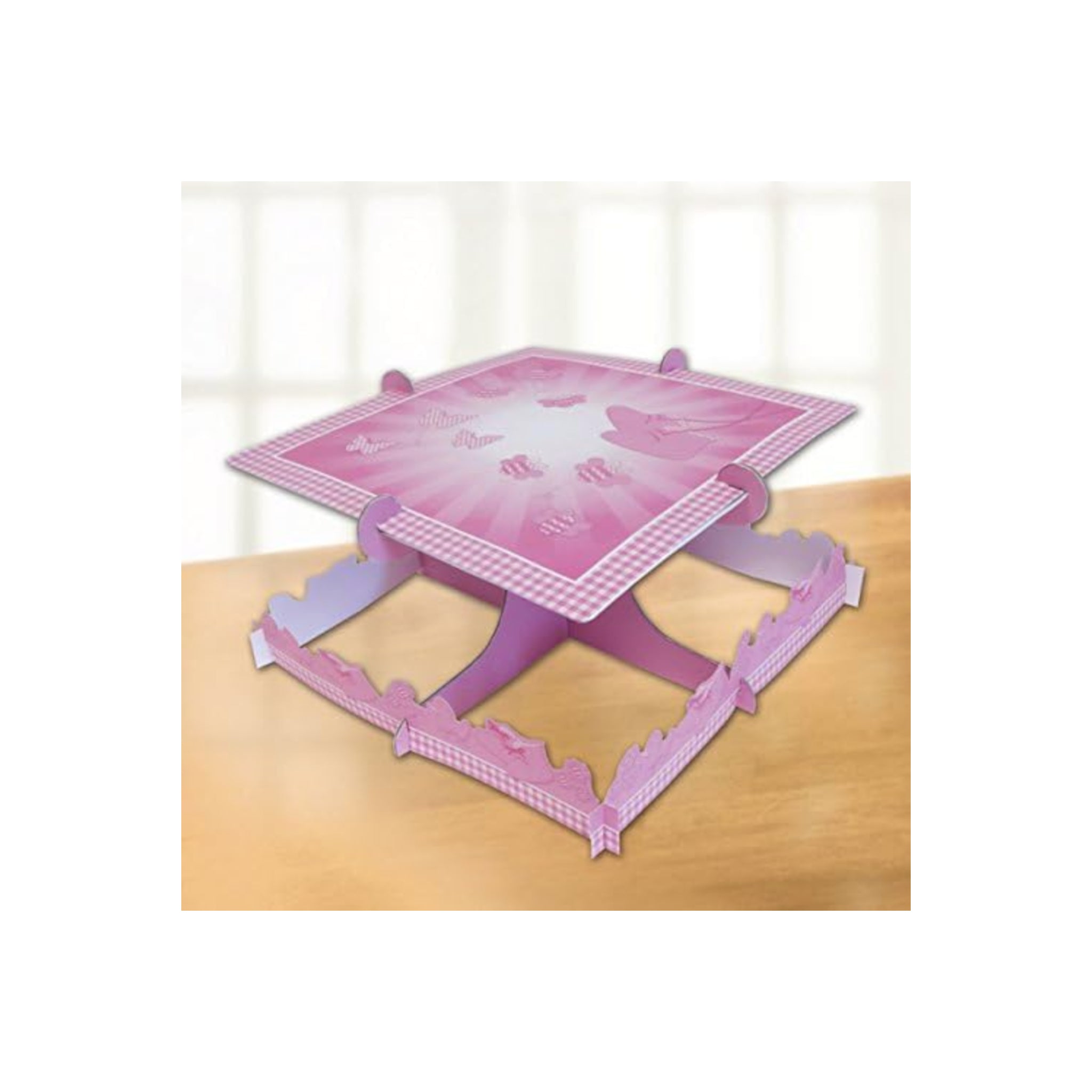 Christening Pink Booties Square Cake Stands