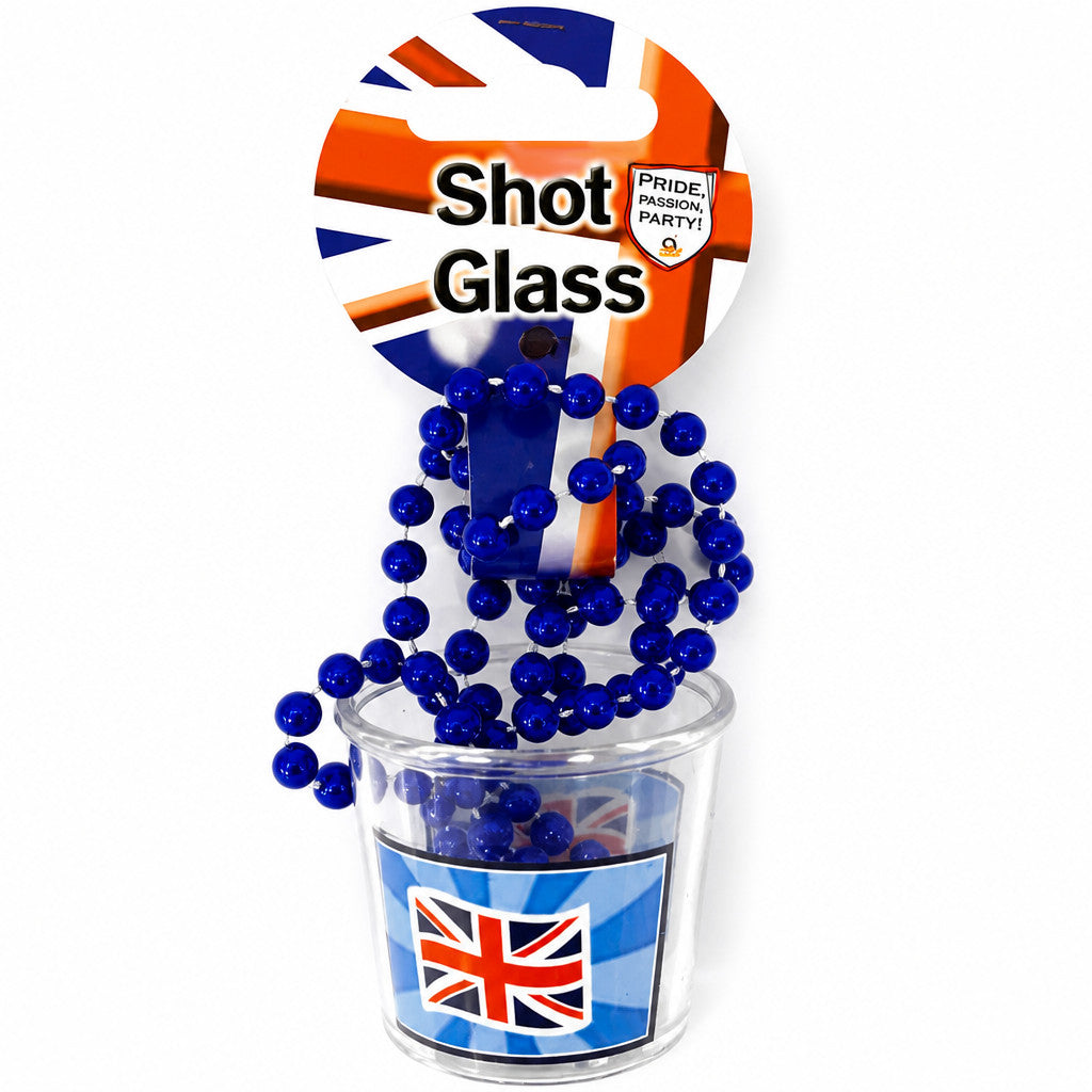 Union Jack Plastic Shot Glass 1.5oz with Necklace 3 Pack