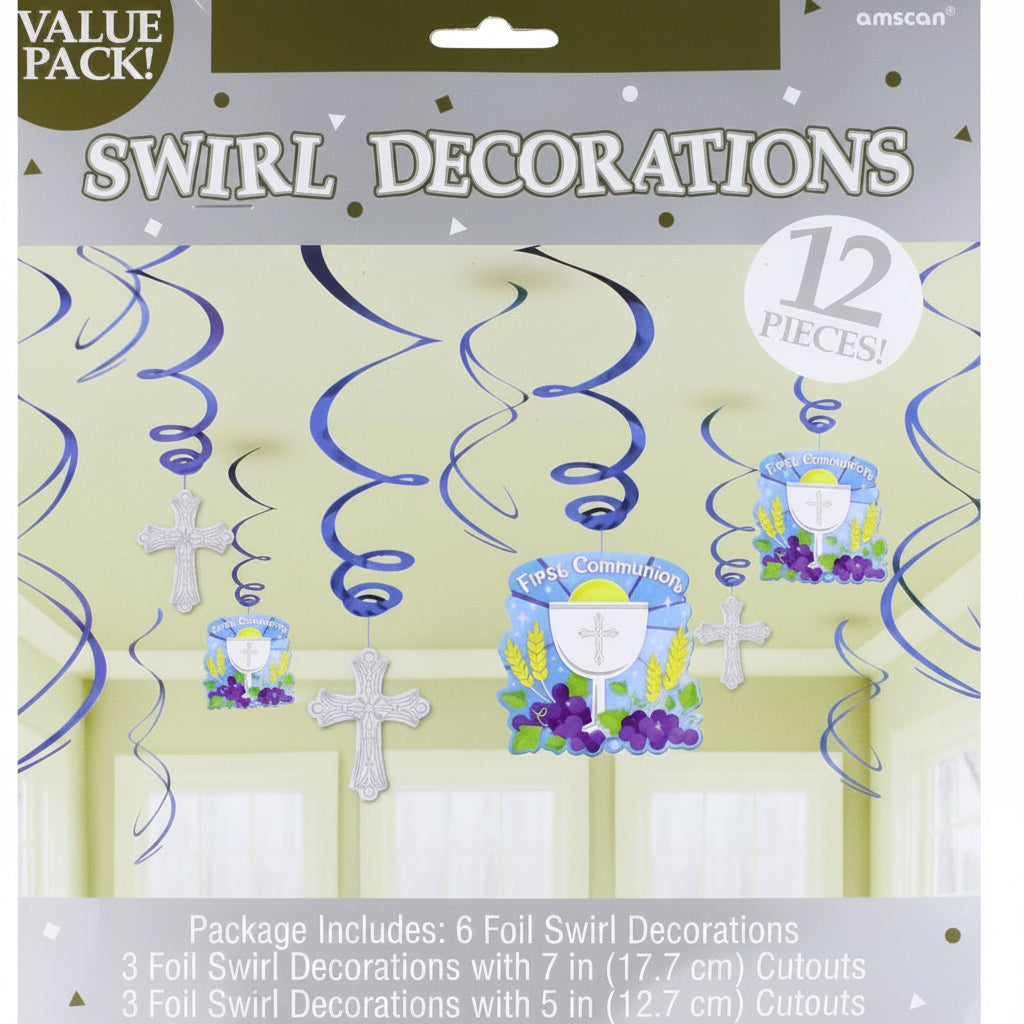 Communion Blue Swirls Decorations 12 Pieces