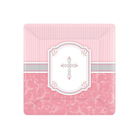 Communion Blessing Pink Paper Plates 8 Pack