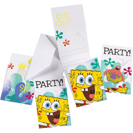6 Spongebob Party Invitations and Envelopes