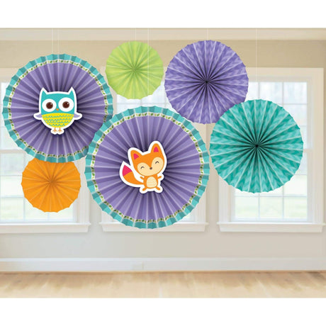 Paper Fan Decorations Woodlands 6 Pieces