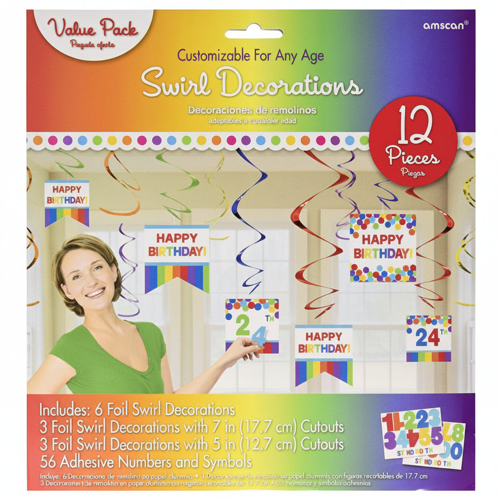 Swirl Decorations Happy Birthday 12pcs