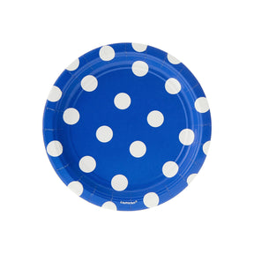 Round Paper Plates Dots Bright Royal Blue 8 Pack
