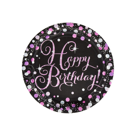 Sparkling Pink Celebration Happy Birthday Paper Plate 8 pack