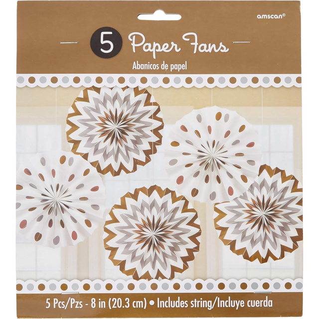 5 Paper Fans 20.3cm