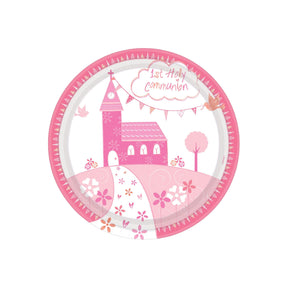 Communion Church Pink Round Paper Plates 8 Pack