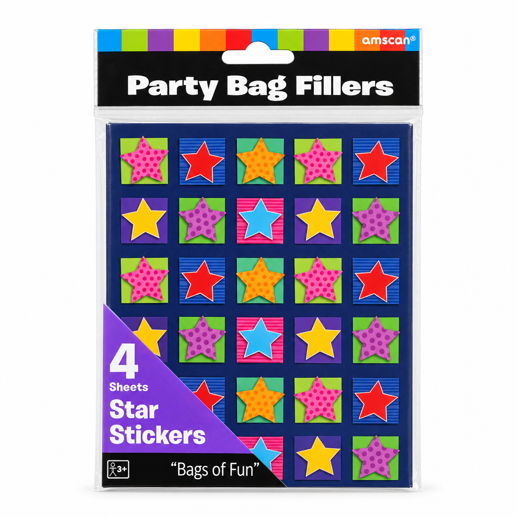 Party Bag Fillers 4 Sheets Star Stickers for Kids Party Favours & Crafts