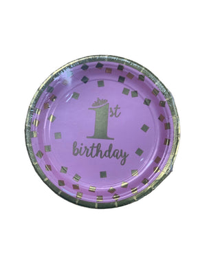 8 Gold 1st Birthday Girl Paper Plate 17.8cm