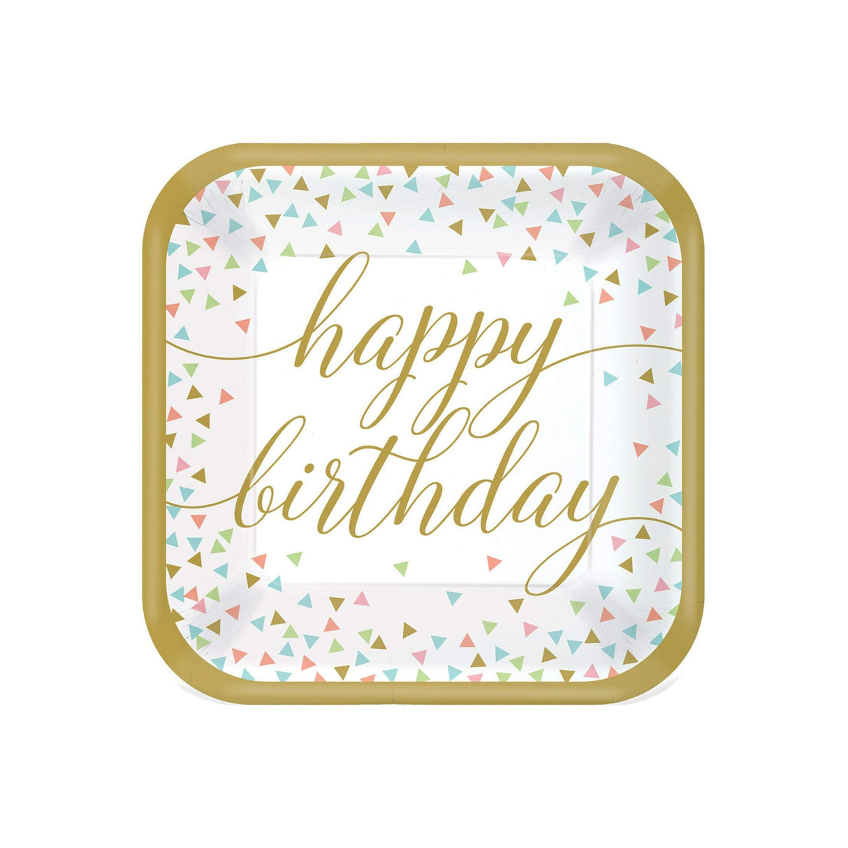 Confetti Fun 'Happy Birthday' Square Paper Plates 18 Pack