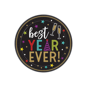 Bright NYE 'Best Year Ever!' Round Paper Plates 60 Pack