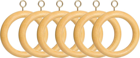 Wooden Curtain Pole Rings Pack of 6 Natural 23MM