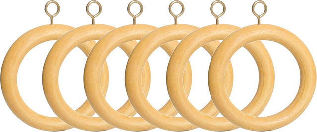 Wooden Curtain Pole Rings Pack of 6 Natural 23MM