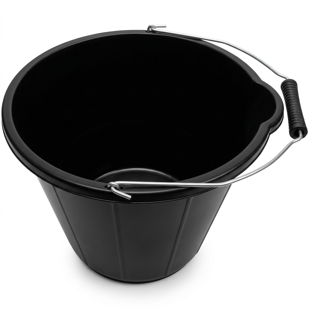 Black Cleaning Bucket with Metal Handle & Pouring Spout