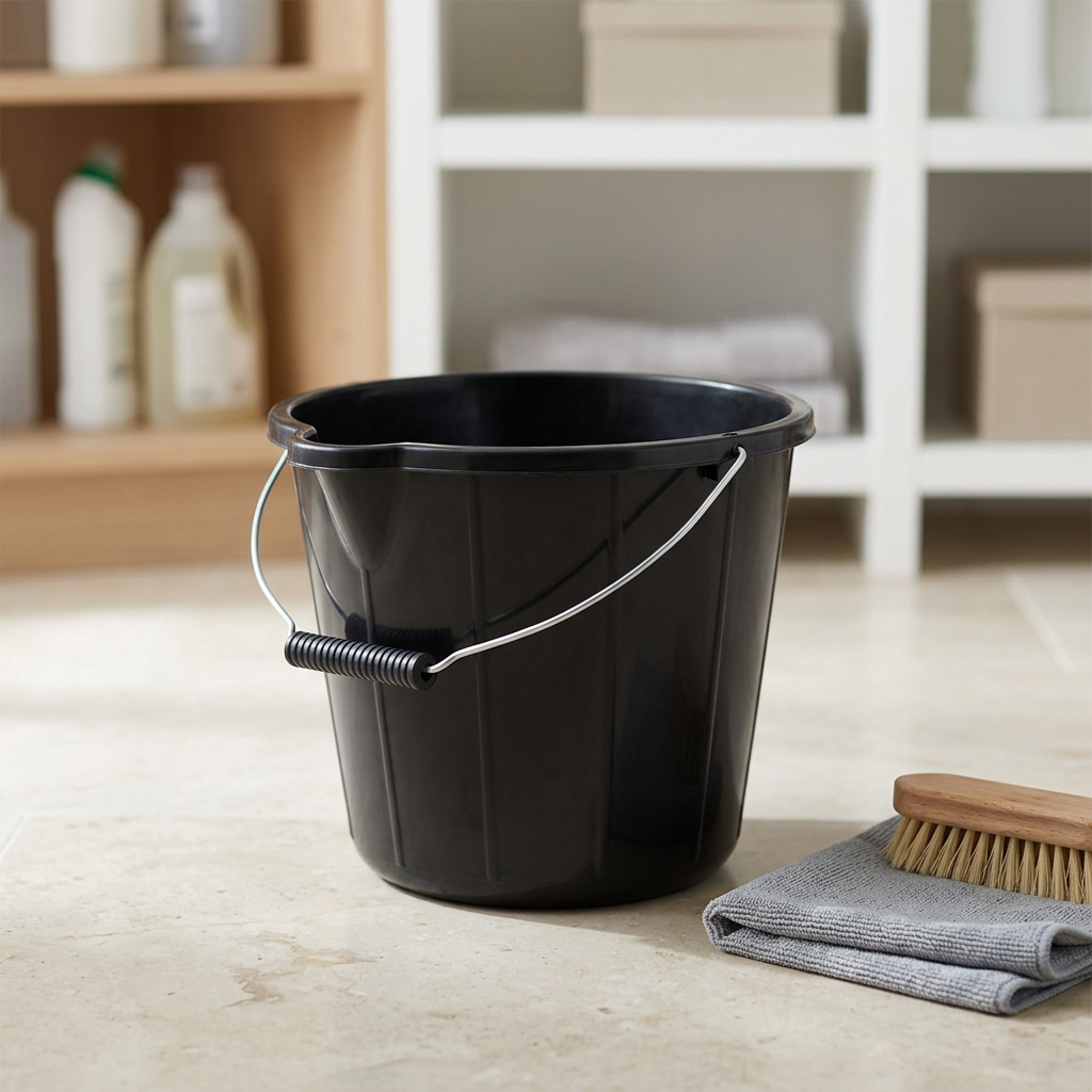 Black Cleaning Bucket with Metal Handle & Pouring Spout