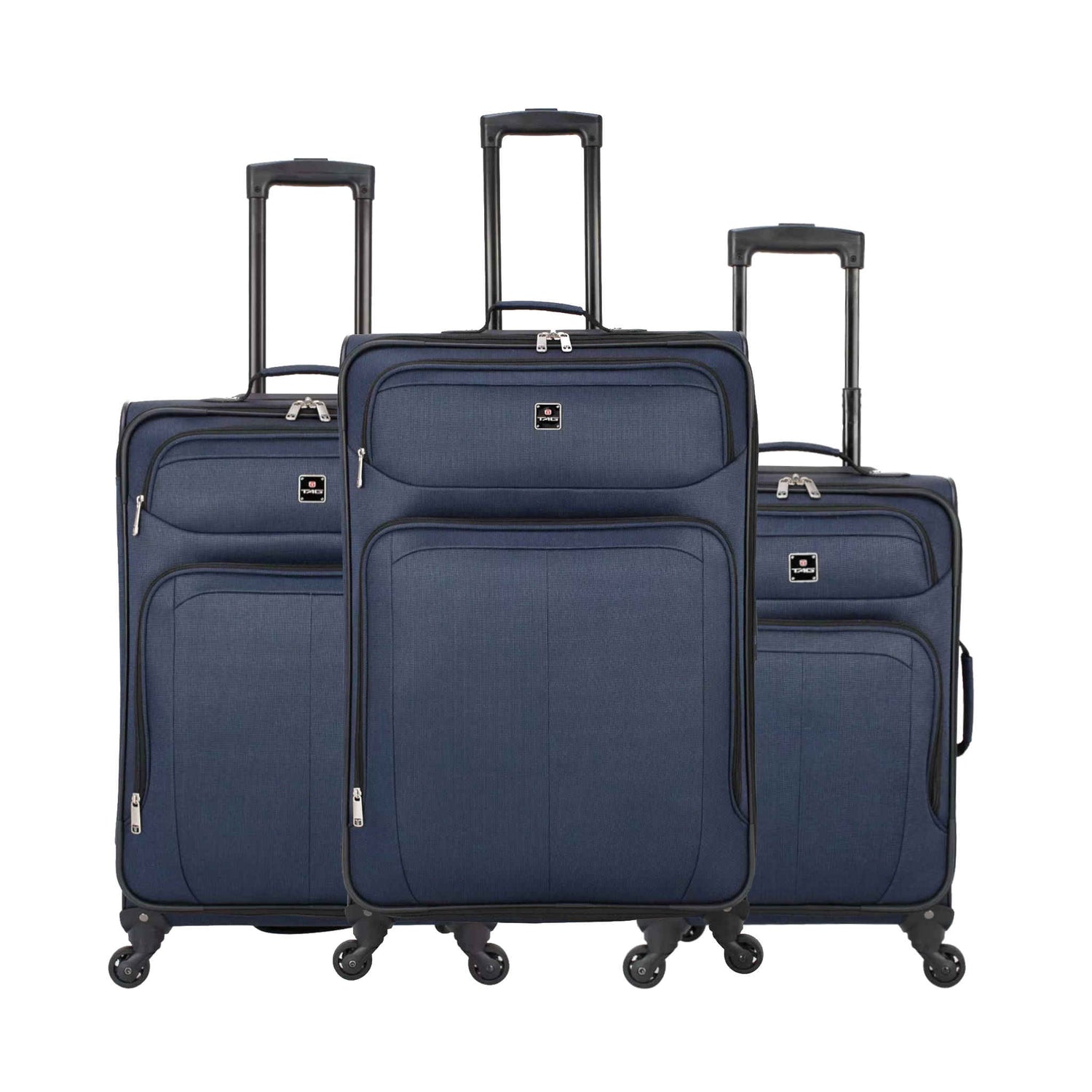 TAG Bristol 4 Wheel Fabric Suitcase 3 Piece Set | Navy