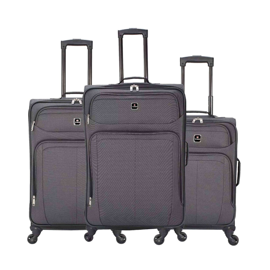 TAG Bristol 4 Wheel Fabric Suitcase 3 Piece Set | Charcoal