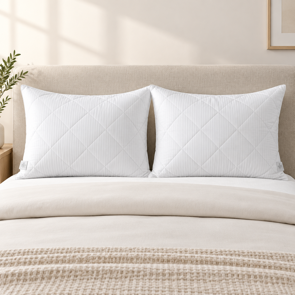 Luxury Pin Stripe Quilted Pillows Pair with Hollowfibre Filling