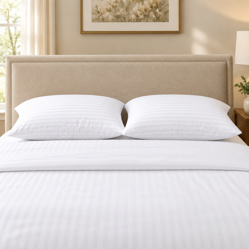 Stripe Hotel Pillows Twin Pack – White Hollowfibre Bed Pillows