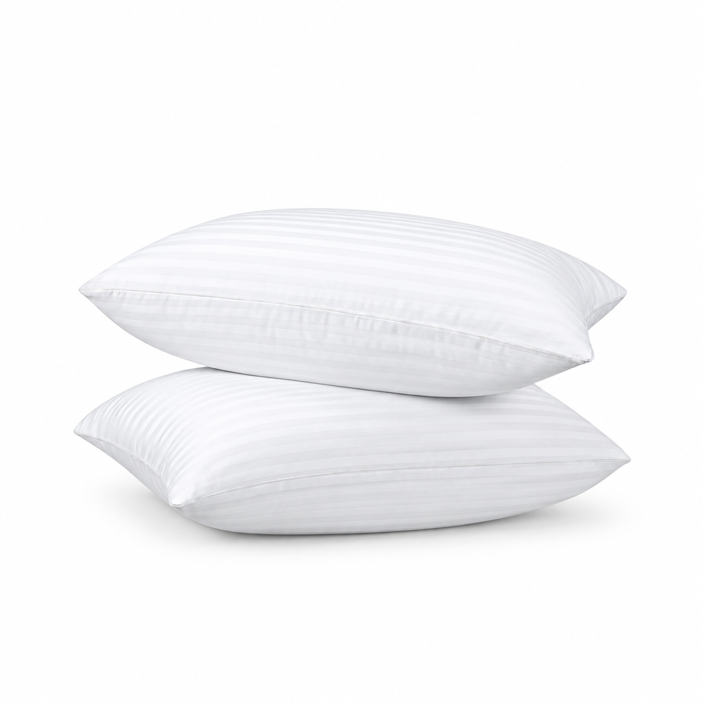 Stripe Hotel Pillows Twin Pack – White Hollowfibre Bed Pillows