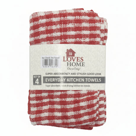 4pk Check Tea Towel