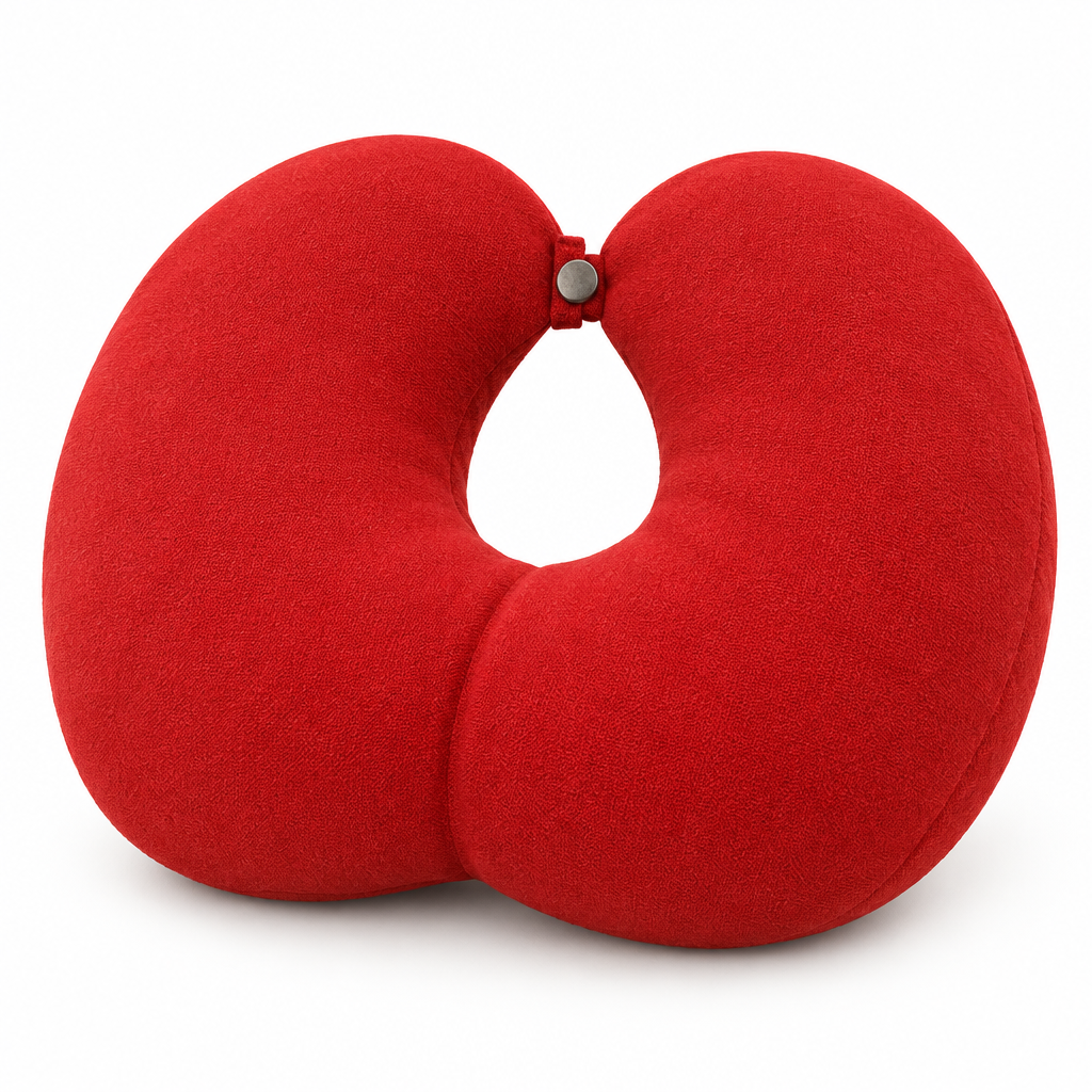Red U-Shaped Travel Neck Pillow for Flights, Trains and Car Journeys