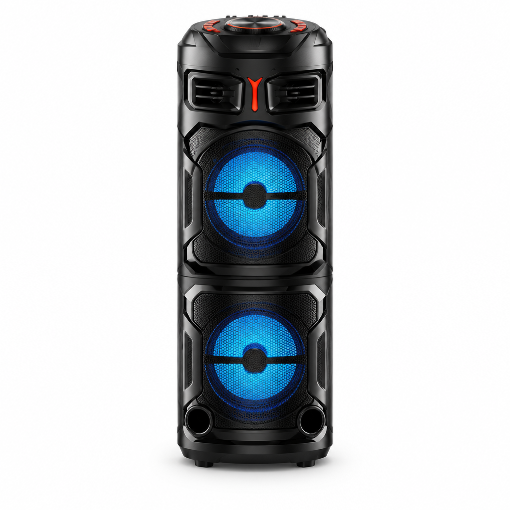 Portable Bluetooth Party Speaker with Dual 8-Inch Woofers & Wireless Mic