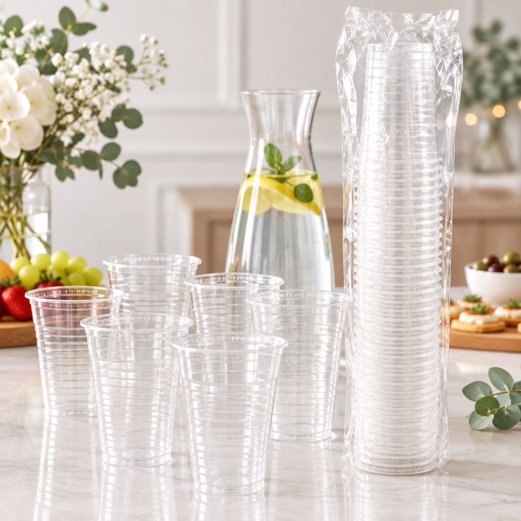 50 Pack Large Clear Plastic Disposable Cups