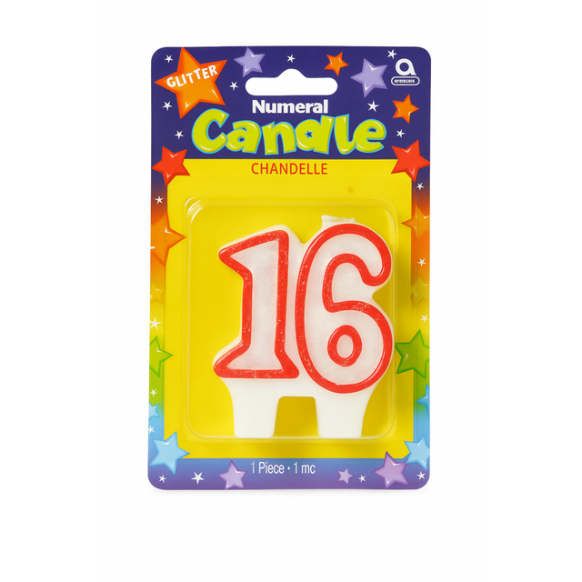 Sweet 16 Numeral Glitter Candle