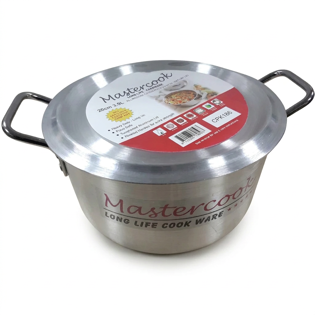 Mastercook 20cm Aluminium Casserole with Lid 3.9L Heavy Duty Long Life Cookware