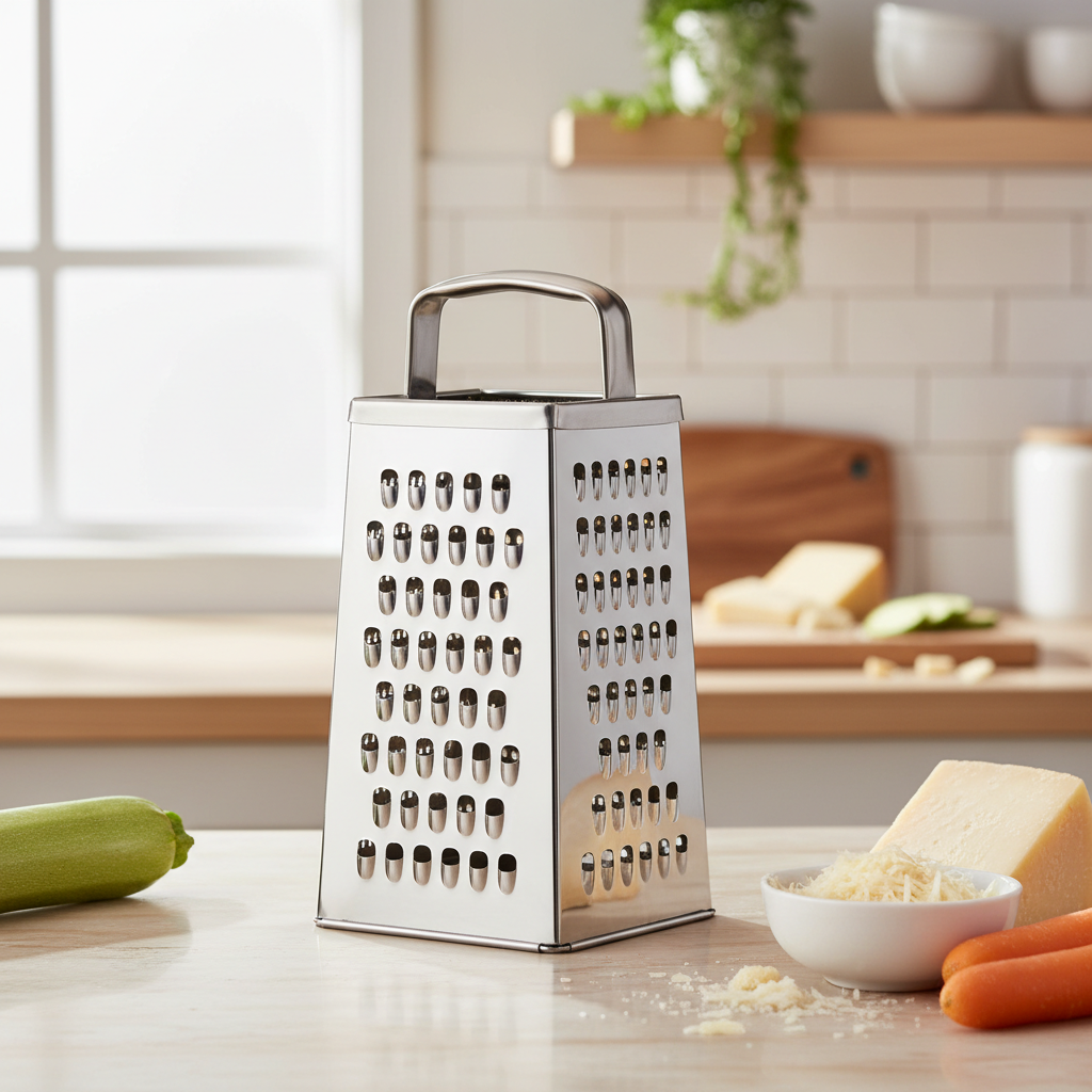 4 Sided Stainless Steel Box Grater 9 Inch, Cheese & Vegetable Grater