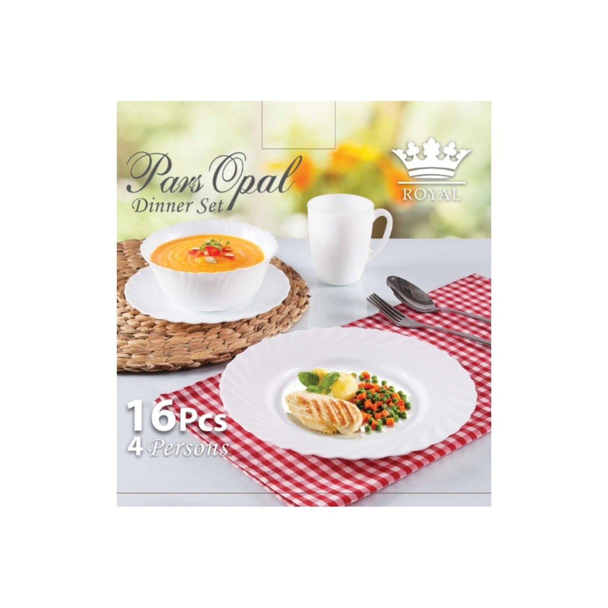 Opal Round T Shape 16pc Dinner Set Plain White