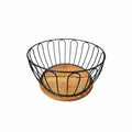 Mastercook Iron Fruit Basket With Wooden Base Round Black/Gold