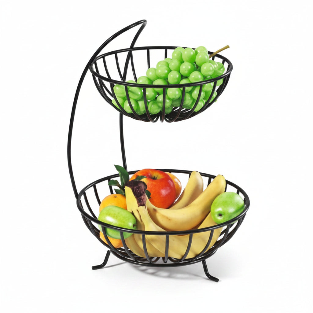 2 Tier Round Fruit Basket Black