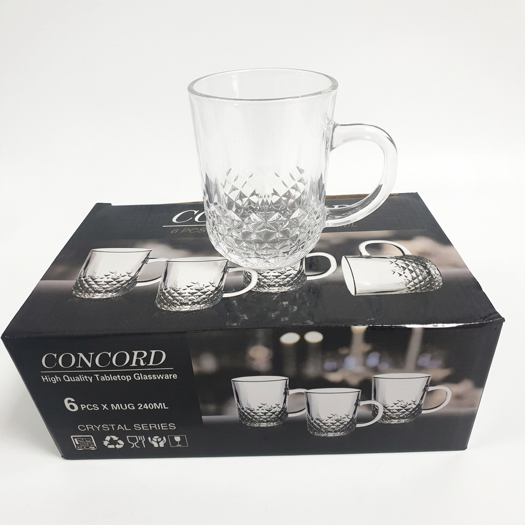 Concord Diamond Pattern Glass Mugs 240ml Set of 6