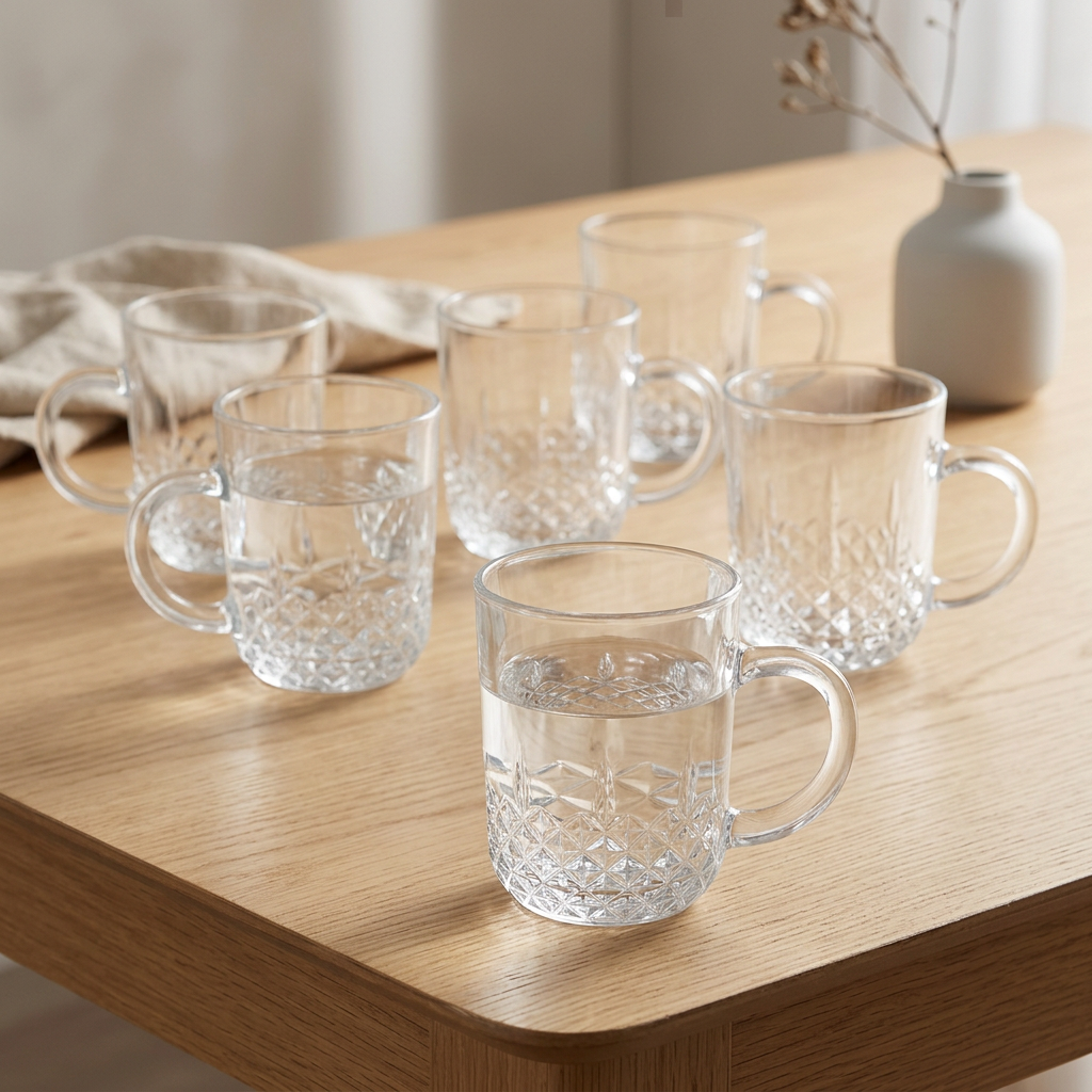 Concord Diamond Pattern Glass Mugs 240ml Set of 6