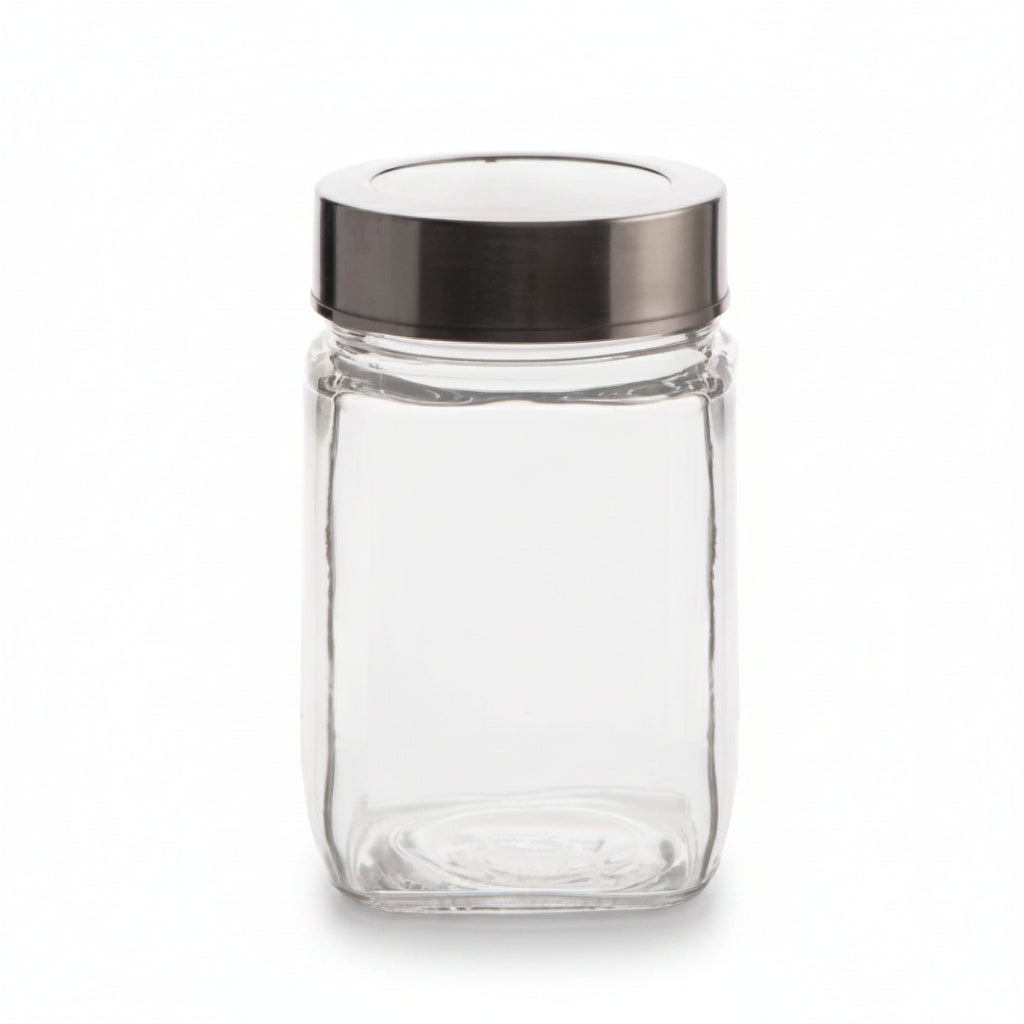 Square Glass Jar 235ml with Stainless Steel See Through Lid